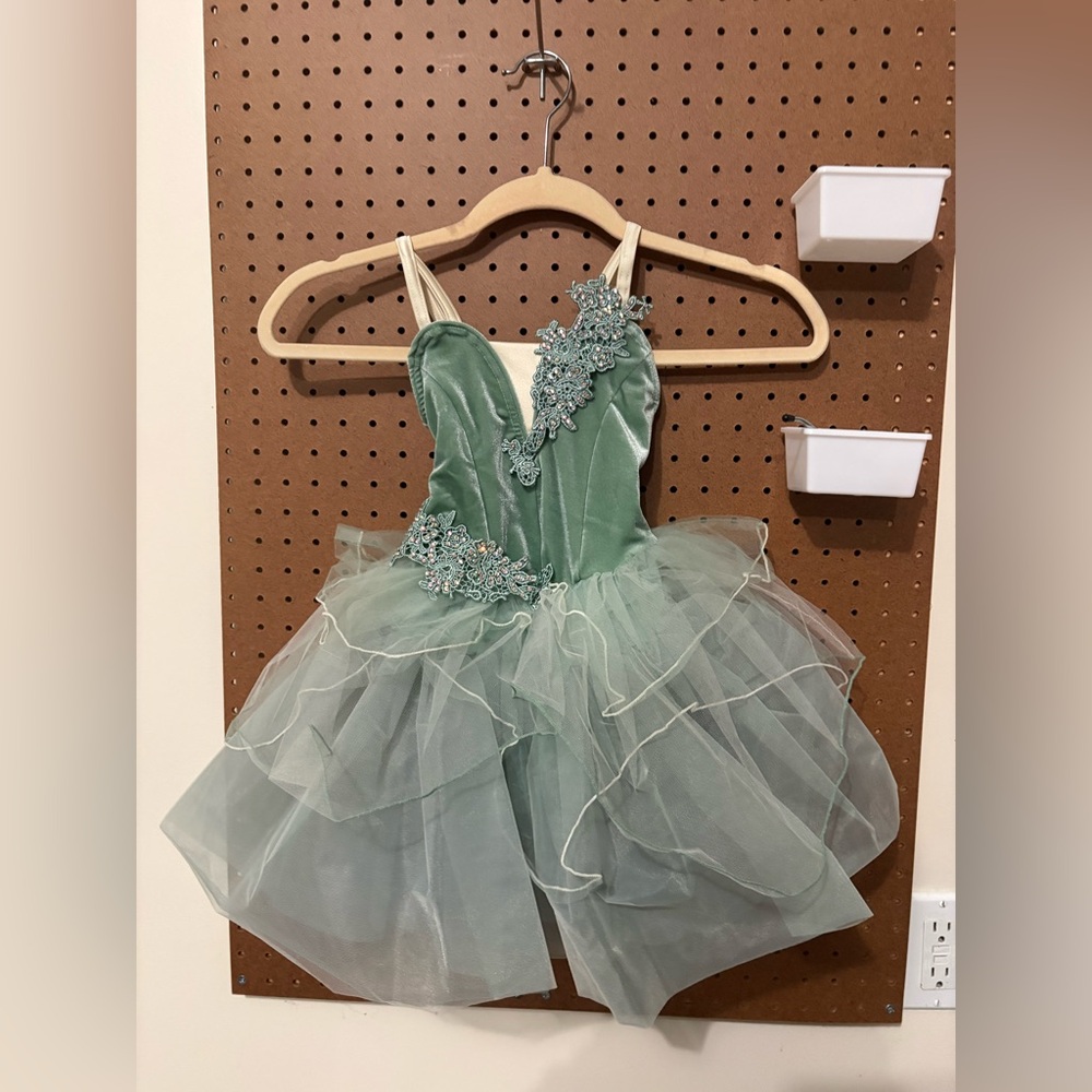 Weissman Sage Green Velvet Tulle Ballet Dance / Flower girl Dress SC ( 6/6X )
